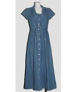 VTG Bloomingdales Button Front Attached Tie Cap Sleeve Long Denim Dress ... - $80.12 CAD