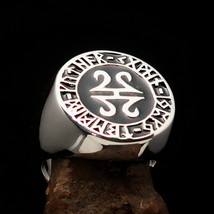 Excellent crafted Men&#39;s black Celtic Runes Viking Ring - Sterling Silver - £70.91 GBP