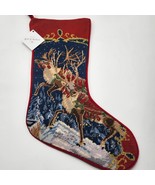 Sferra Reindeer Christmas Stocking Needlepoint Handmade Red Velvet Backi... - $181.24 CAD