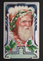 A Joyful Christmas Old World Santa w/ Orange Cloak Embossed Postcard c1900s - $79.99
