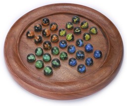 Indian Handcrafted Wooden Classic Solitaire Board Game with Assorted Marbles in  - £42.36 GBP