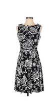 Jessica Howard Sz 4 Black White Floral Dress Ruched Waist Round Neck Sle... - £21.80 GBP
