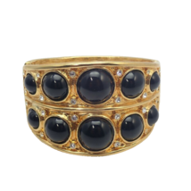 Kenneth J Lane Black Cabochon Clear Rhinestone 2 Wide Gold Tone 7.25" Bangle - $108.90