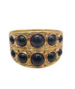 Kenneth J Lane Black Cabochon Clear Rhinestone 2 Wide Gold Tone 7.25&quot; Ba... - $148.94 CAD