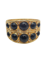 Kenneth J Lane Black Cabochon Clear Rhinestone 2 Wide Gold Tone 7.25&quot; Ba... - £85.14 GBP