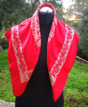 Shanghai Chinese Silk Scarf Women Red Vintage Large Square Head Neck Neckerchief - £24.80 GBP