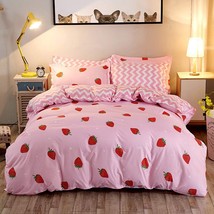 Kawaii Bedding, Pink Strawberry Decor Comforter Cover Set, For Women Girls Ki... - £48.75 GBP