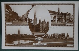 antique VIEWS OF SALISBURY rppc high st poultry cross stonehenge cathedral photo - £18.47 GBP