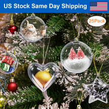 25Pcs Diy Christmas Balls Ornaments Fillable Clear Hanging Ball Xmas Tre... - £24.23 GBP