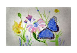 Betsy Drake Betsy&#39;s Blue Morpho Butterfly 30 X 50 Inch Floral Comfort Floor Mat - £71.21 GBP