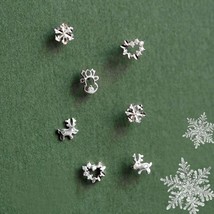 925 Sterling Silver Christmas Earrings Reindeer Snowflake CZ Mini Stud Jewelry - £28.56 GBP+