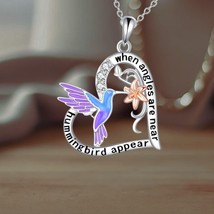 Hummingbird Heart Necklace 925 Sterling Silver Hummingbird Pendant Necklaces Bir - £83.92 GBP