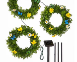 NEW Outdoor Solar Lighted Floral Garden Wreath Set of 3 faux boxwood 11&quot;... - $12.50
