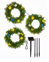 NEW Outdoor Solar Lighted Floral Garden Wreath Set of 3 faux boxwood 11&quot;... - £9.77 GBP