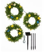 NEW Outdoor Solar Lighted Floral Garden Wreath Set of 3 faux boxwood 11&quot;... - £9.77 GBP