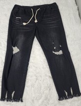 Black distressed, fringe hems, elastic support waist 2XL inseam 26 high ... - $280.11 MXN