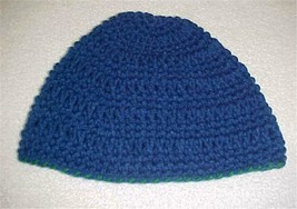Hand Crochet Hat/Cap Navy w/Green Trim NEW - $9.46