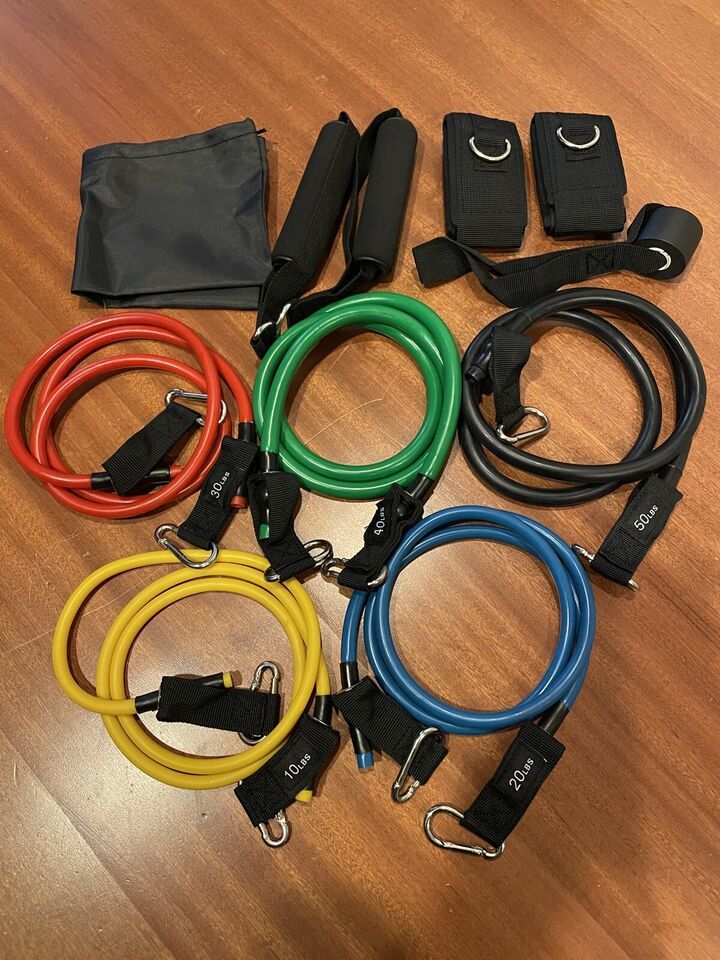 Resistance Bands 150lb Strength Fitness Exercise Yoga Workout Color 11PC... - $8.64