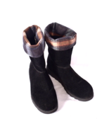 Mukluks Boots Black with Plaid Turn Down Cuff Size 8 - $52.10 CAD