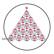 30 Cat Christmas Tree Envelope Seals Labels Stickers 1.5&quot; Round Cat Faces Gifts - £5.93 GBP
