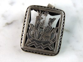 Womens Vintage Estate Sterling Silver Egyptian Brooch Pendant 11.3g E6307 - £47.48 GBP