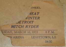 MITCH RYDER JOHNNY WINTER CANNED HEAT Ticket Stub 1972 Levettown Arena C... - $18.75