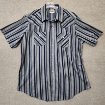 Ely Cattleman Western Pearl Snap Shirt Men 2XL Tall Blue Gray Stripe Short Sleev - £23.63 GBP