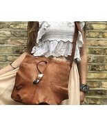 Ethnic leather bag Large boho crossbody bag Vintage handmade bag  - $321.41 CAD