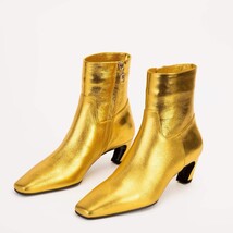 The Golden Glow Gold Leather Kitten Heel Women Boot image 9