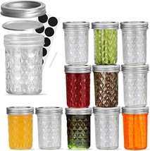 8 oz Mason Jars with Lids and Bands-Set of 12, Quilted Crystal Jars Ideal for Ja - £15.40 GBP