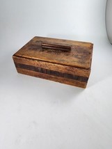 Vintage Wood Wooden Oak Trinket Box Lift Off Lid Inlaid Design - £19.45 GBP