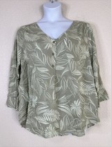 NWT Como Blu Womens Plus Size 2X Green Floral V-neck Button Up Shirt Long Sleeve - £16.40 GBP