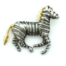 ZEBRA mixed-metal brooch - Liz Claiborne heavy silver & gold figural animal pin - £14.12 GBP
