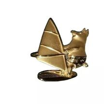VINTAGE SIGNED JJ JONETTE WIND SURFING PIG BROOCH PIN 2&quot; GOLD TONE  - $18.00
