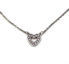 Retired Brighton Silver Plated Petite Crystal Open Heart Necklace - £34.79 GBP