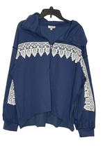 Umgee Women&#39;s Jacket Quarter Zip Crochet Poofy Sleeve Frayed Hem Blue Me... - £10.68 GBP