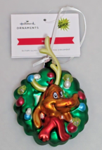 Hallmark Dr Seuss Max the Dog Glass Christmas Ornament Wreath Merry Grinchmas - £15.68 GBP