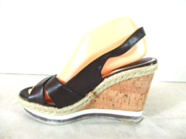 Studio Paolo Black Slingback Wedge Heels Sandal Shoe Women 8 1/2 M  (SW40) - £18.57 GBP