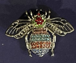 Delicate Silver Tone Fly Brooch Multicolored Pastel Rhinestones - £7.67 GBP