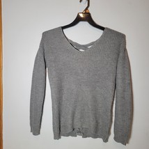 SO Co Sweater Womens Small Sweatshirt Long Sleeves Gray Knit Laceup Back  - £8.64 GBP