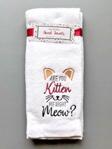 Cat Kitten Hand Towels Meow Pet Whiskers Embroidered Cotton 28x16&quot; Set of 2 - £25.04 GBP