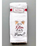 Cat Kitten Hand Towels Meow Pet Whiskers Embroidered Cotton 28x16&quot; Set of 2 - £24.53 GBP