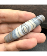 Rare perle d&#39;agate calcédoine grise beau motif oeil - $226.84 CAD