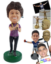 Personalized Bobblehead Happy Female golfer wearng long pants and a flower ley - - £72.57 GBP