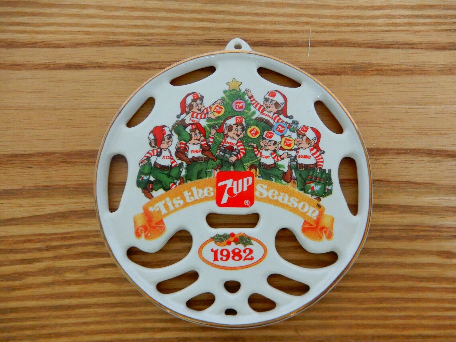 Vtg 1982 ceramic 7-Up "Tis The Season" Christmas holiday ornament - $15.00