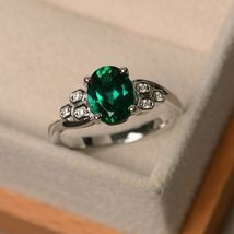 2Ct Oval Cut Green Emerald Solitaire Engagement Ring Solid 14K White Gold Finish - £69.81 GBP