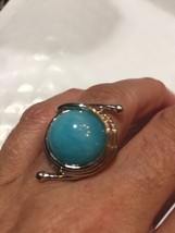 Antique Deco Genuine Blue Amazonite Vintage 925 Sterling Silver Size 7 Ring - £130.83 GBP