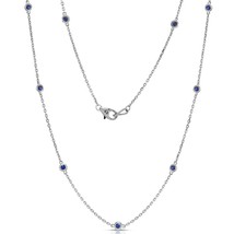 14K White Gold Finish 1.00 CT Round Brilliant Cut Sapphire 10 Station Necklace - £74.72 GBP