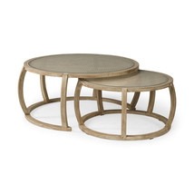 S2 41.5" Round Woven Cane Glass Top And Solid Wood Coffee Tables - $34,763.24 MXN