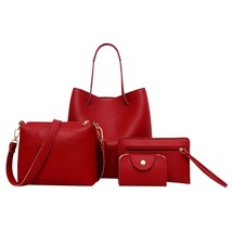 4PCS Women Bag Fashion Litchi Pattern Soft  Leather Bags 4 In 1 Combo Handbag+Cr - £81.87 GBP